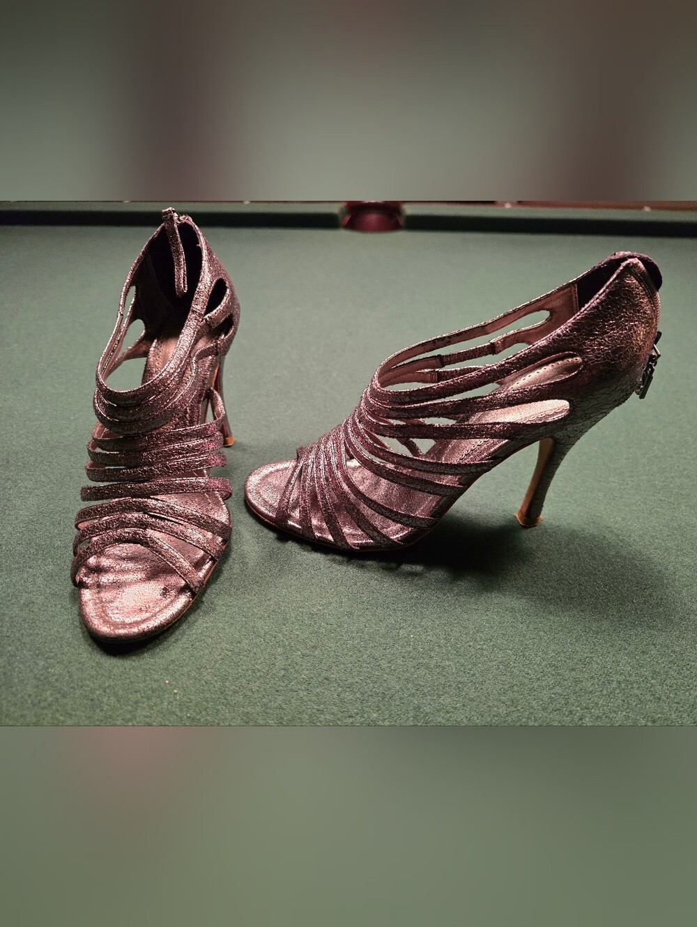 Metallic Purple Strappy High Heel Sandals - Women